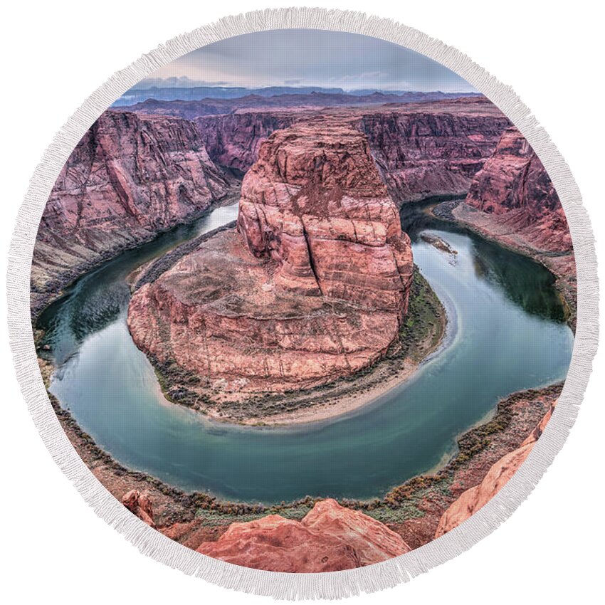 Horseshoe Bend Round Beach Towel featuring the photograph Horseshoe Bend Arizona by Todd Aaron