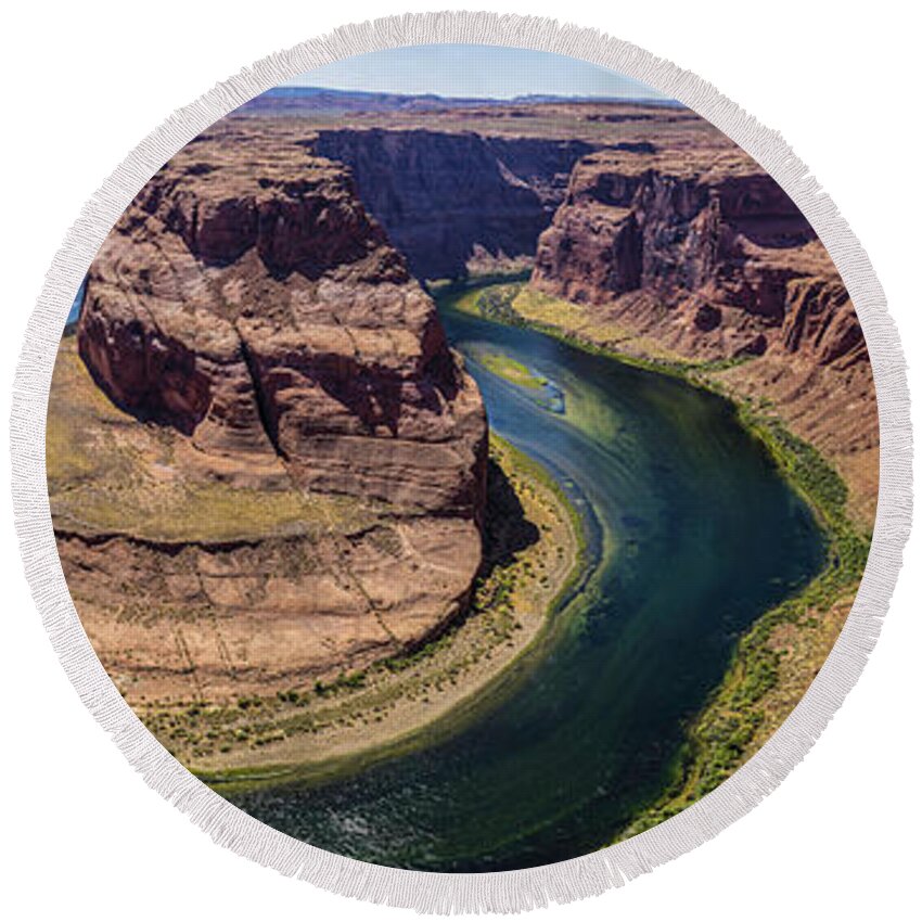 American Landscape Round Beach Towel featuring the photograph Horseshoe Bend Page Arizona Gigapan by John McGraw