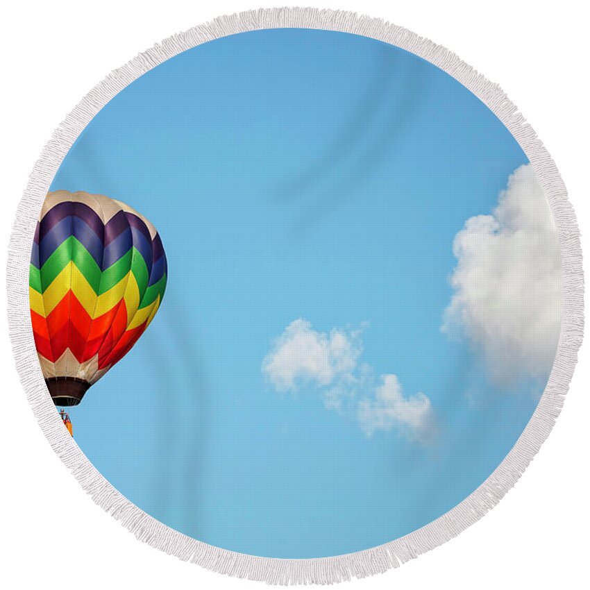 Hot Air Balloon Round Beach Towel featuring the photograph Hot Air Balloon by Deborah Penland