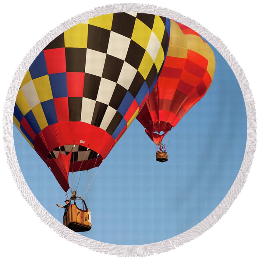 Hot Air Balloons Round Beach Towel featuring the photograph Hot Air Balloons #6 by Rich S