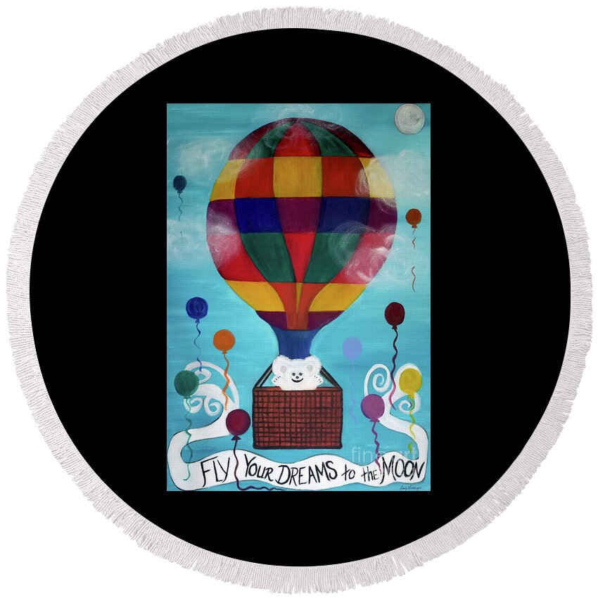 Hot Air Balloon Round Beach Towel featuring the painting Hot Bear Balloon by Artist Linda Marie