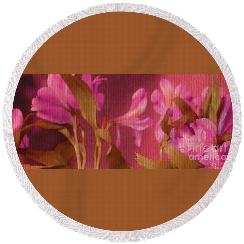 Hot Pink Lilies Round Beach Towel featuring the digital art Hot Pink Lilies by Elizabeth McTaggart