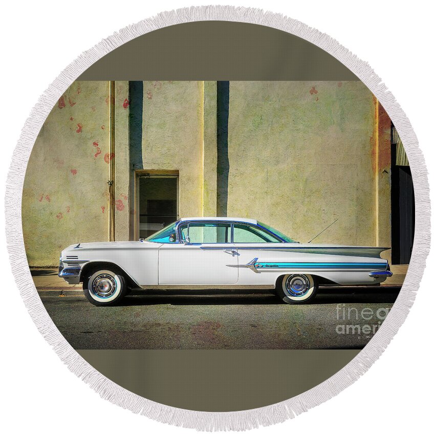 Tranquility Round Beach Towel featuring the photograph Hot Rod Impala by Craig J Satterlee