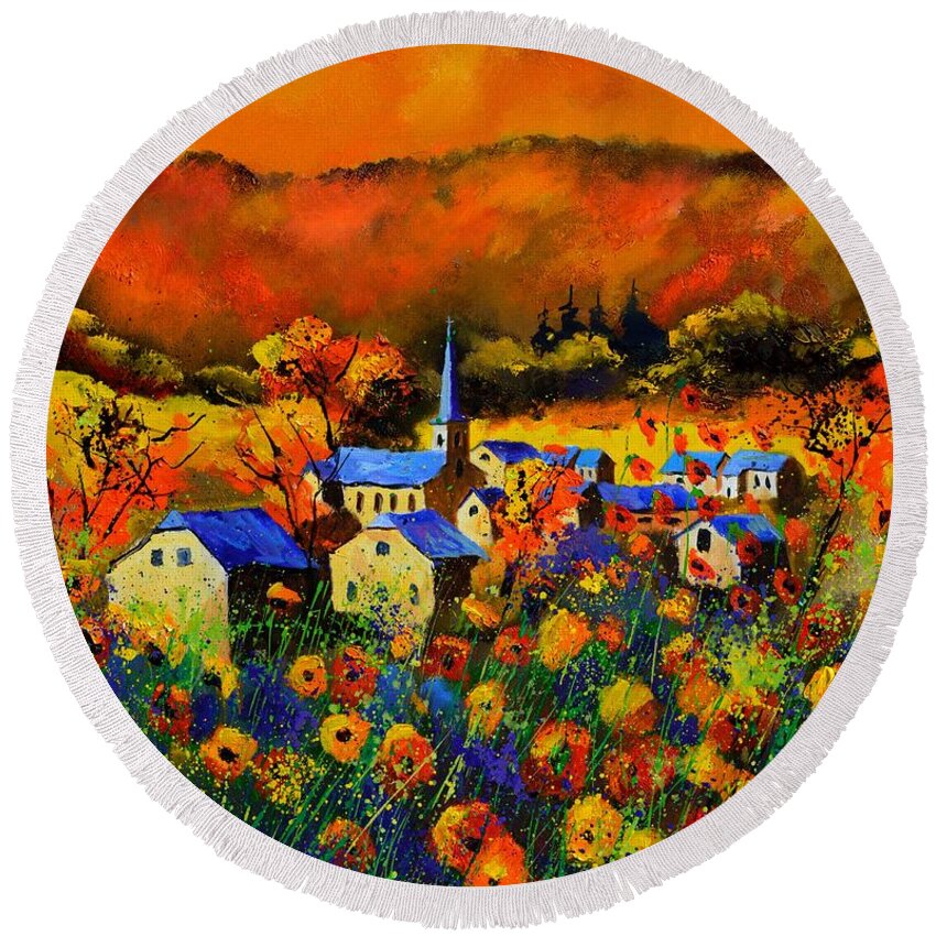 Landscape Round Beach Towel featuring the painting Houroy 675180 by Pol Ledent