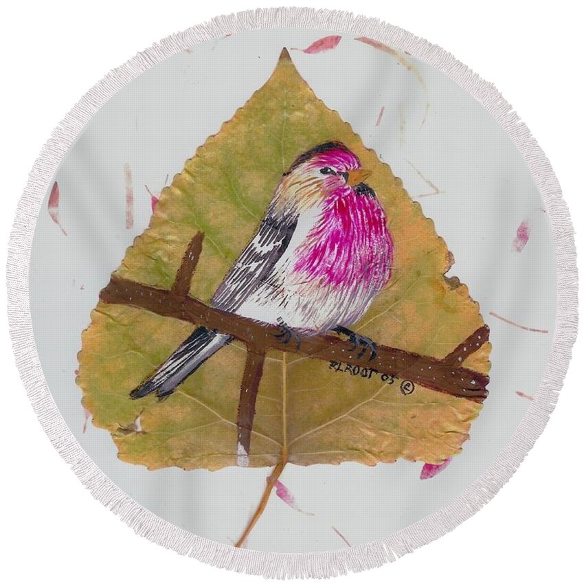 Wildlife Round Beach Towel featuring the painting House Finch by Ralph Root