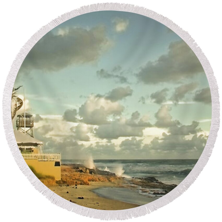 Florida Round Beach Towel featuring the photograph House Of Refuge by Steve DaPonte