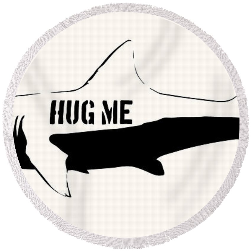 Shark Round Beach Towel featuring the digital art Hug me shark - Black by Pixel Chimp