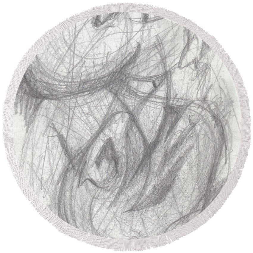 Pen Round Beach Towel featuring the drawing Human Conscience by Gian Piero Mary Spinosi