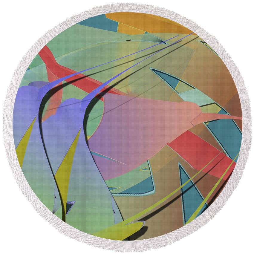 Abstract Round Beach Towel featuring the digital art Hummingbird Convention by Jacqueline Shuler