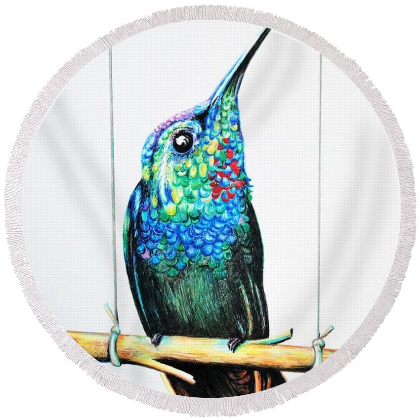 Hummingbird Round Beach Towel featuring the painting Humming bird by Jose Luis Montes