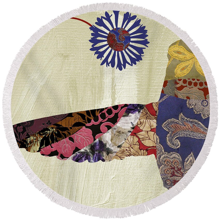 Hummingbird Round Beach Towel featuring the painting Hummingbird Brocade by Mindy Sommers
