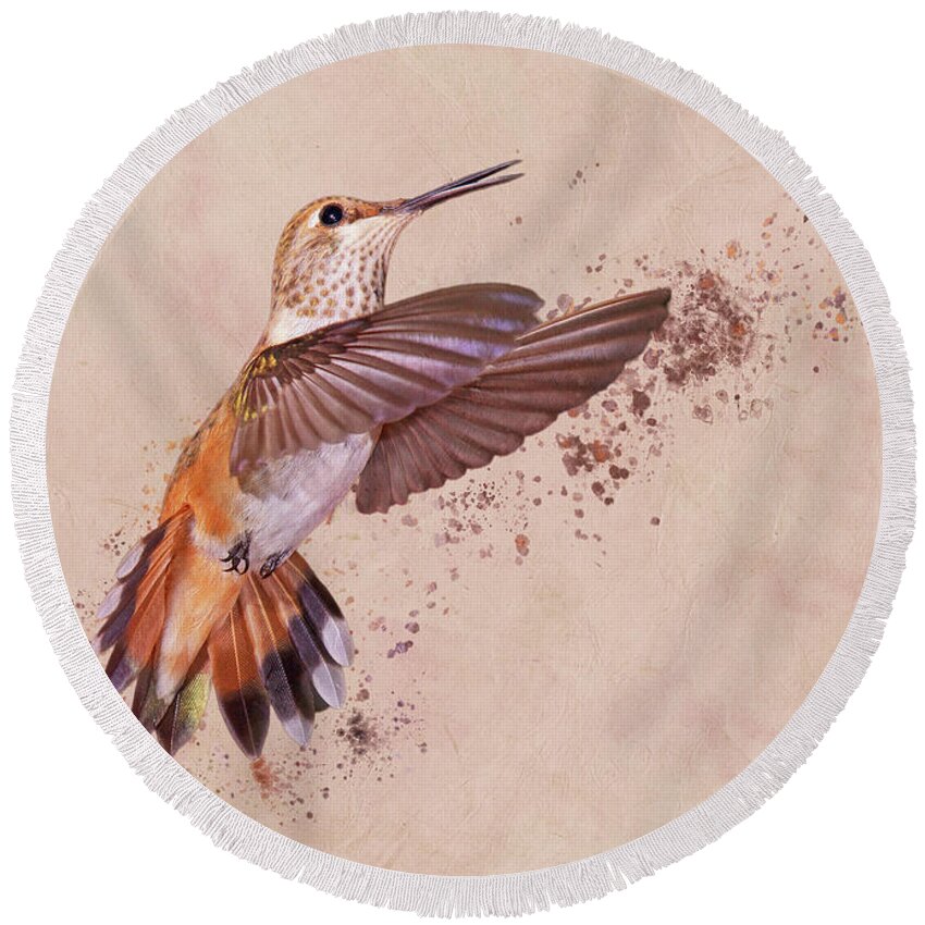 Rufous Hummingbird Round Beach Towel featuring the photograph Hummingbird Color Splash I by Leda Robertson