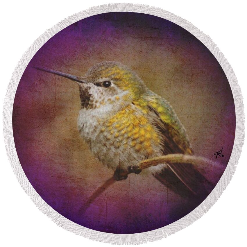 Small Birds Round Beach Towel featuring the digital art Hummingbird Rufous by John Wills