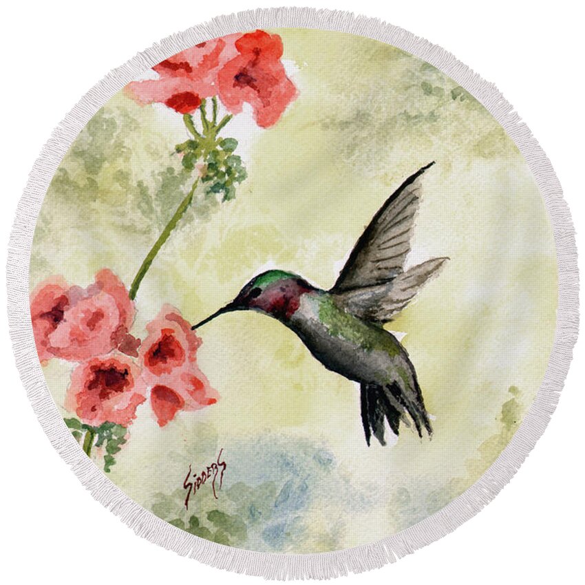 Hummingbird Round Beach Towel featuring the painting Hummingbird by Sam Sidders