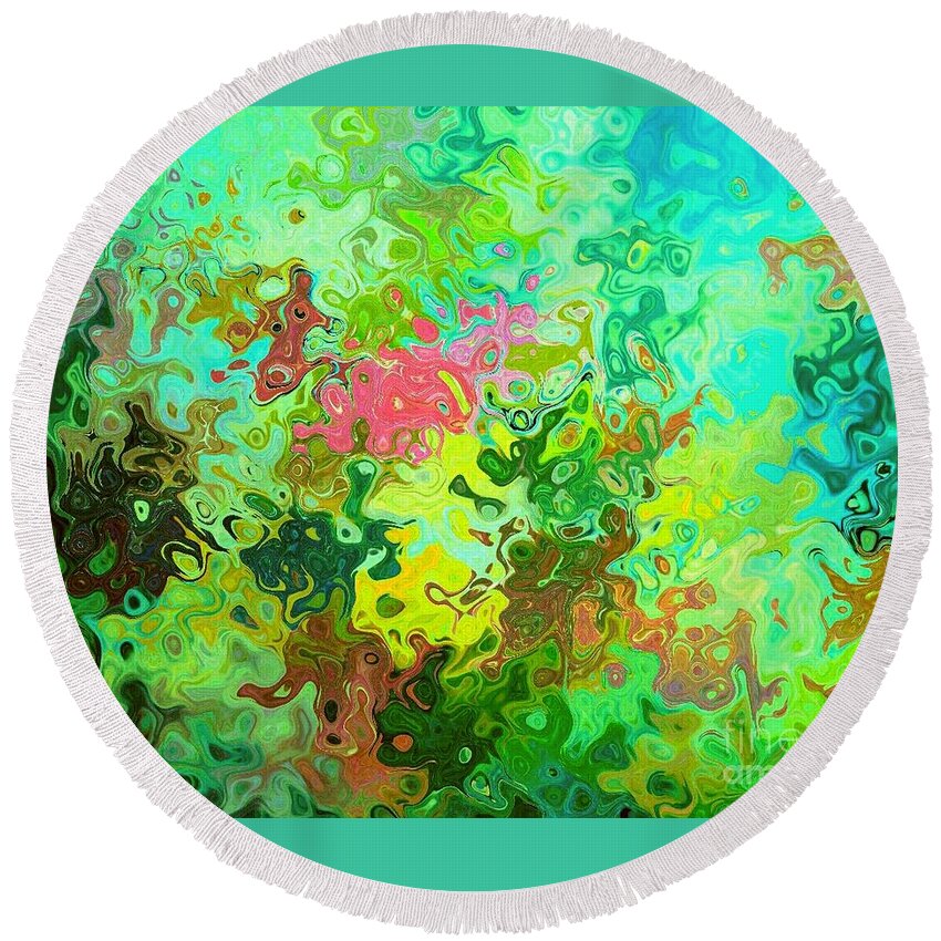 Abstract Reflection Round Beach Towel featuring the digital art Abstract Water Flowers by Pamela Smale Williams