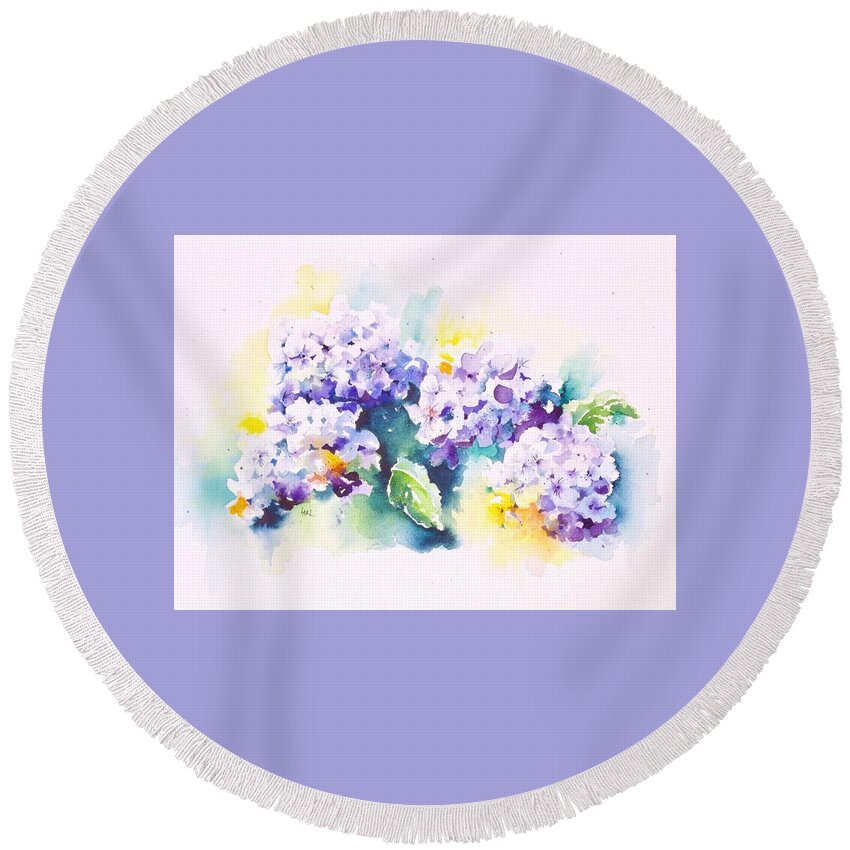Hydrangeas Round Beach Towel featuring the painting Hydrangeas by Lael Rutherford
