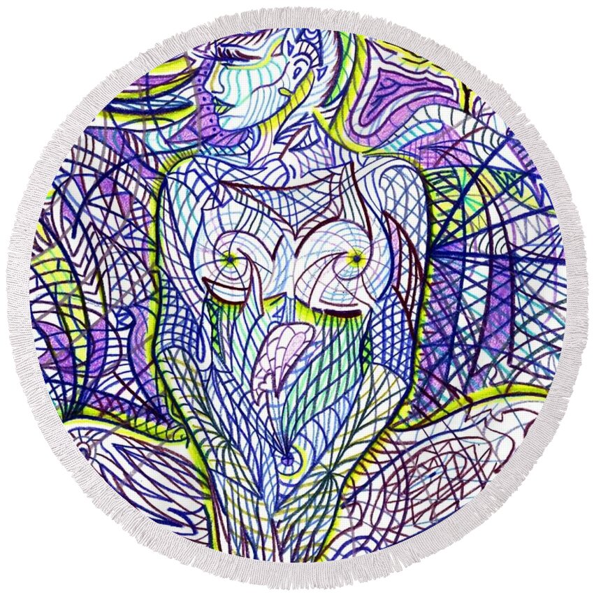 Hyla Round Beach Towel featuring the drawing Hyla by Danielle R T Haney