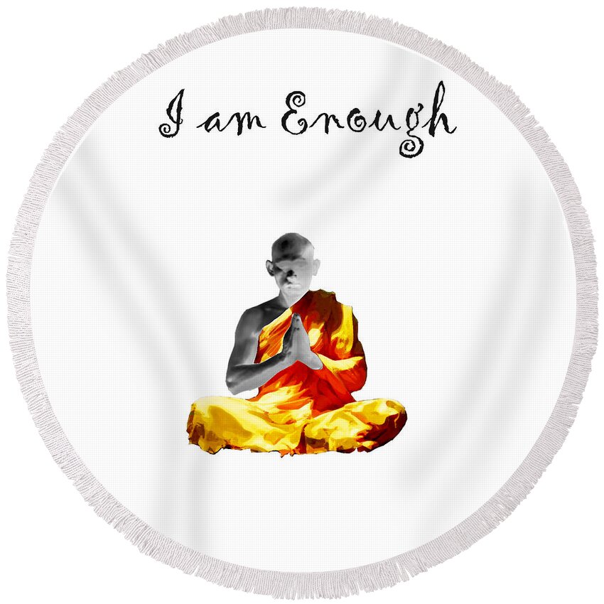 I Am Enough Round Beach Towel featuring the painting I am Enough by Carlos Paredes Grogan