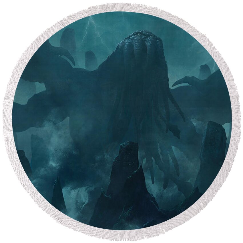 Lovecraft Round Beach Towel featuring the painting I am Providence by Guillem H Pongiluppi