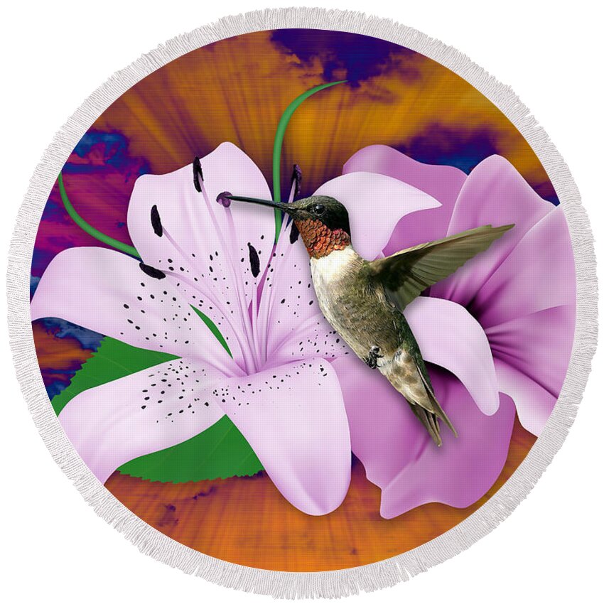 Hummingbird Round Beach Towel featuring the mixed media I Believe I Can Fly by Marvin Blaine