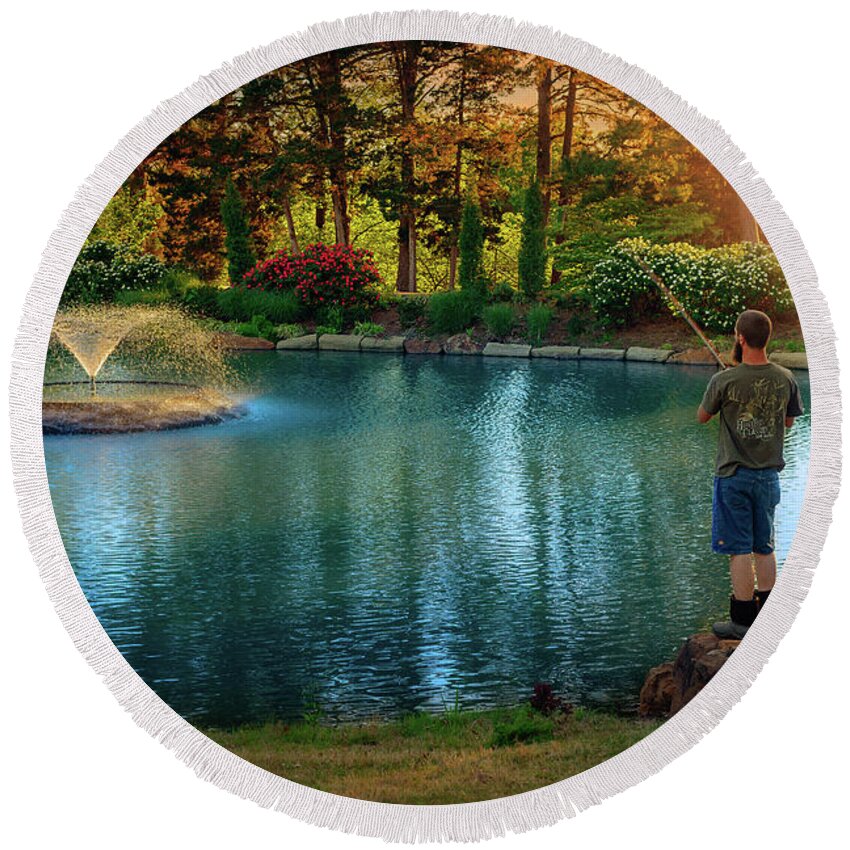Tamyra Round Beach Towel featuring the photograph I Could Be Fishing by Tamyra Ayles