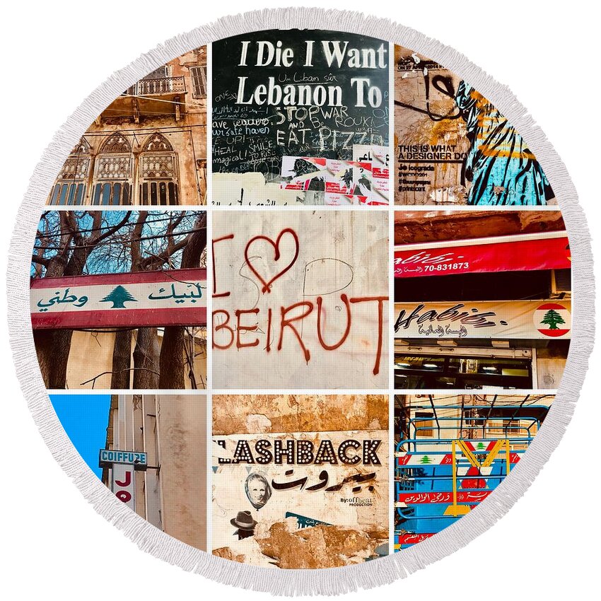 “beirut” Round Beach Towel featuring the photograph I Love Beirut by Funkpix Photo Hunter