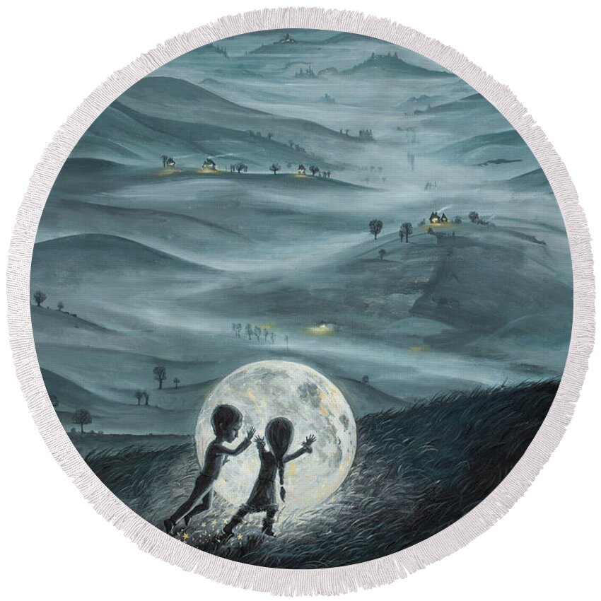 Kids Round Beach Towel featuring the painting I Love Dreaming into That Dying Light by Adrian Borda