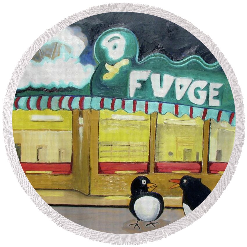 Figurative Abstraction Round Beach Towel featuring the painting I Said Flounder not Fudge by Patricia Arroyo