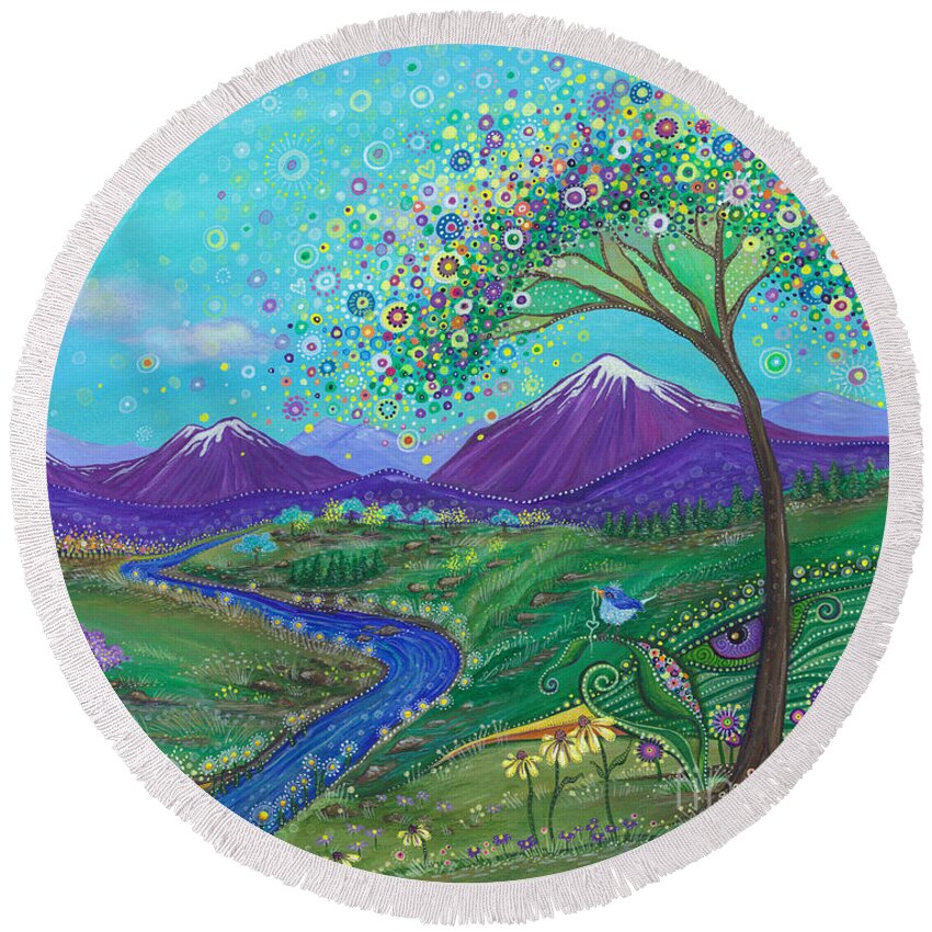 Skies Of Blue Round Beach Towel featuring the painting I See Skies of Blue by Tanielle Childers
