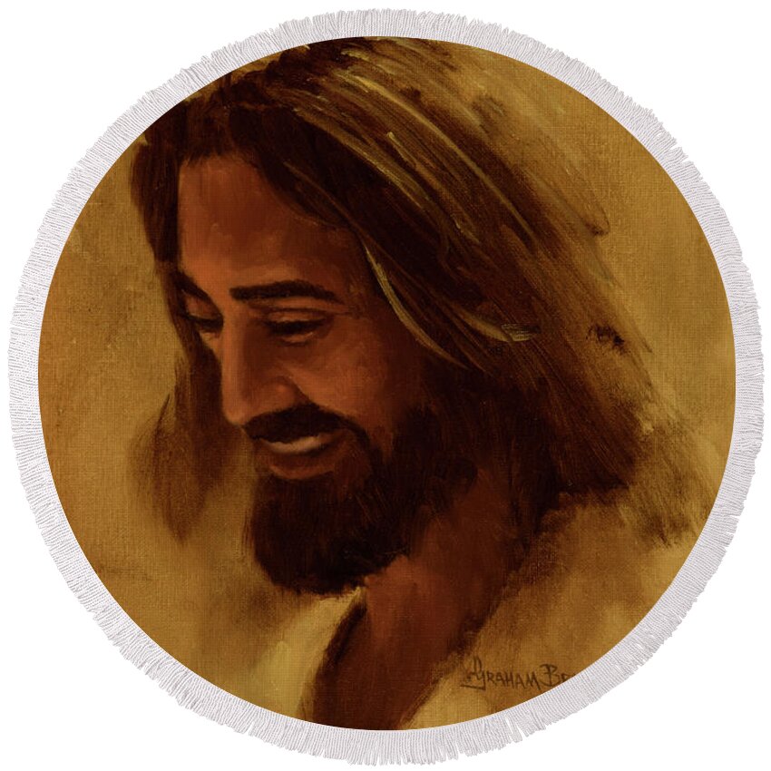 Jesus Christ Round Beach Towel featuring the painting I Understand by Graham Braddock