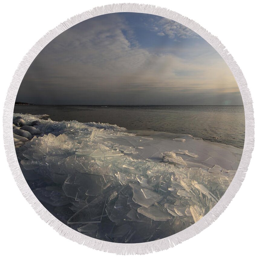 Ice Shove Round Beach Towel featuring the photograph Ice 2018 # 4 by Rick Rauzi