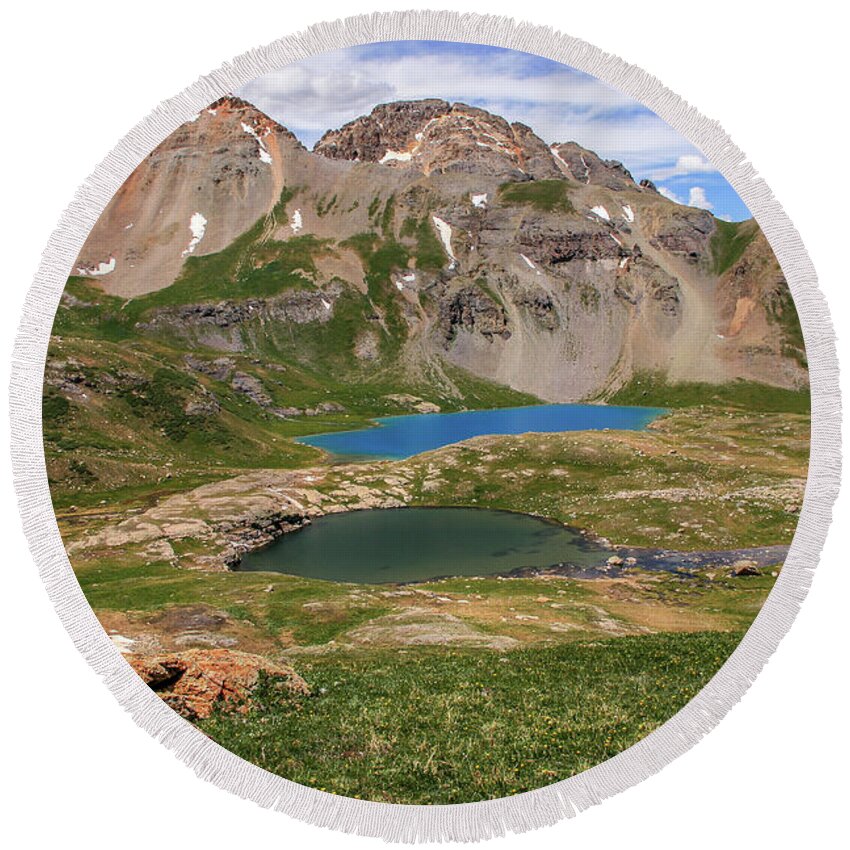 Ice Lakes Round Beach Towel featuring the photograph Ice Lakes Double Take by Jen Manganello