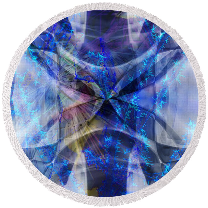 Abstract Round Beach Towel featuring the digital art Ice Structure by Art Di