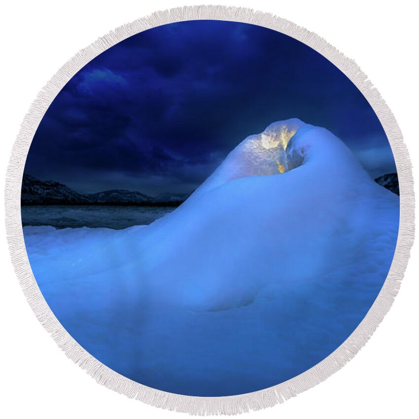 Ice Volcano Round Beach Towel featuring the photograph Ice Volcano by John Poon
