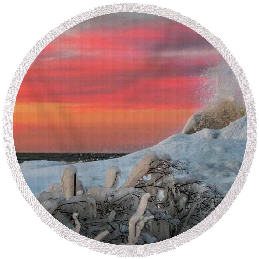 Ice Volcano Round Beach Towel featuring the photograph Ice volcano by Sandy Roe