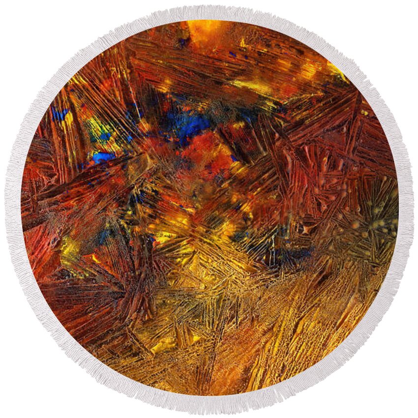 Frozen Round Beach Towel featuring the mixed media Icy abstract 11 by Sami Tiainen
