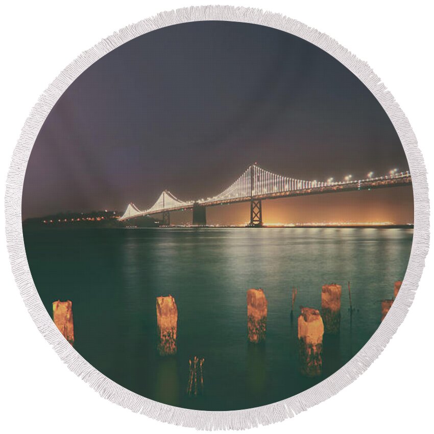 Bay Bridge Round Beach Towel featuring the photograph If We're Together by Laurie Search