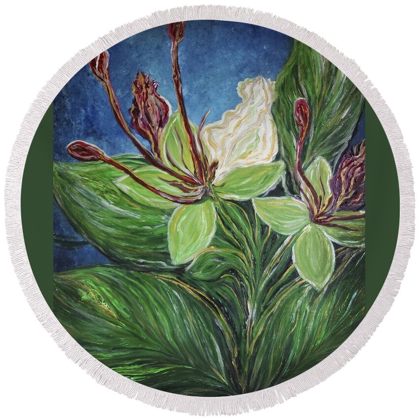 Ifit Round Beach Towel featuring the painting Ifit Flower Guam by Michelle Pier