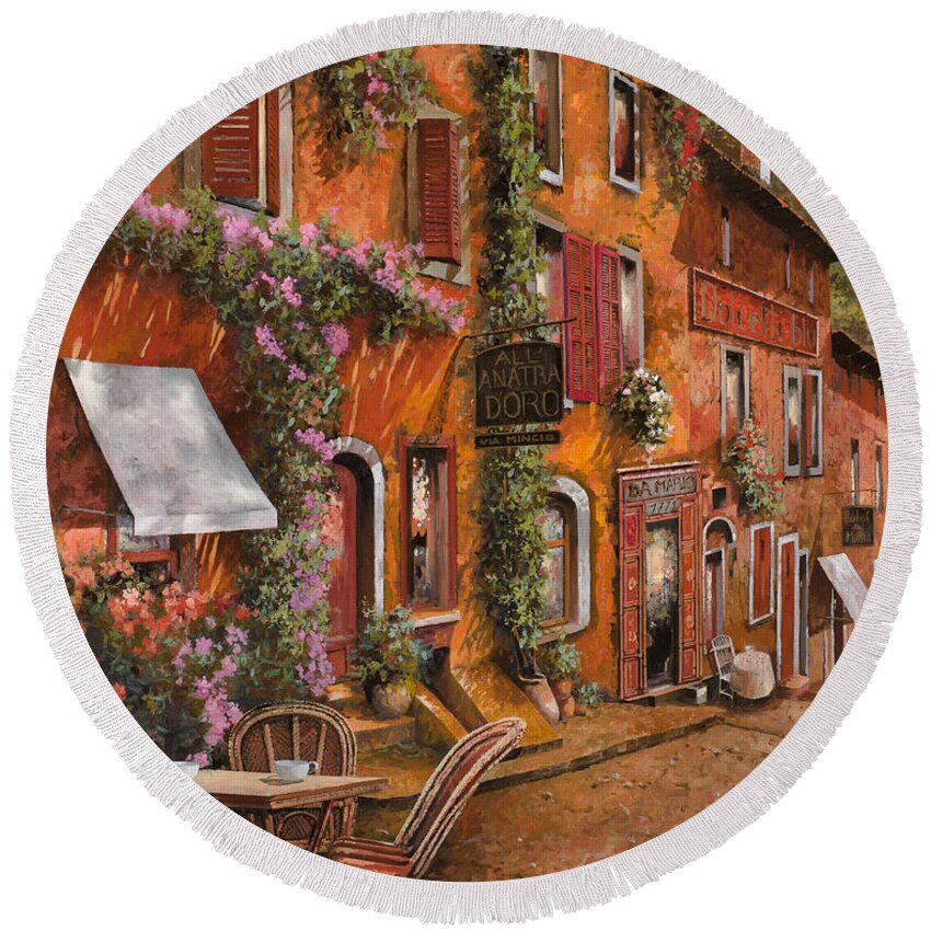 Cityscape Round Beach Towel featuring the painting Il Bar Sulla Discesa by Guido Borelli