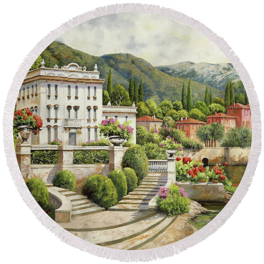 Palace Round Beach Towel featuring the painting Il Palazzo Sul Lago by Guido Borelli