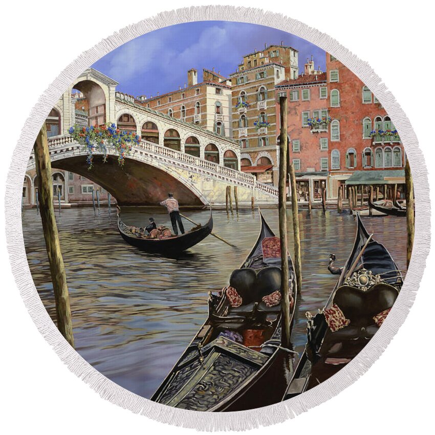 Venice Round Beach Towel featuring the painting Il Ponte Di Rialto by Guido Borelli