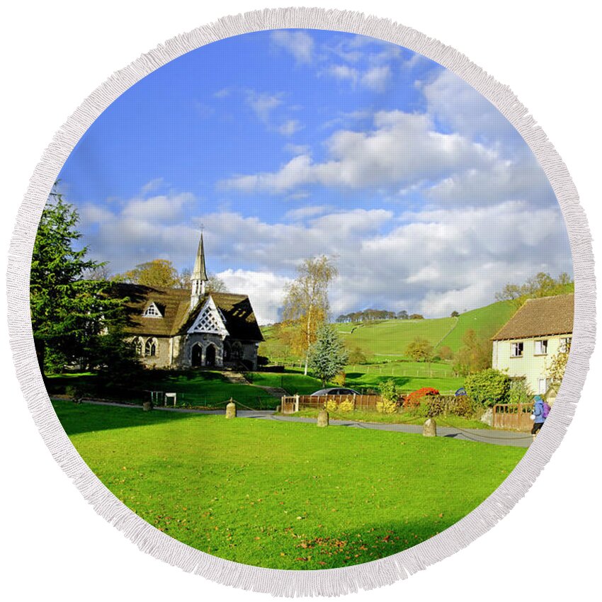 Europe Round Beach Towel featuring the photograph Ilam Primary School and Cottages by Rod Johnson