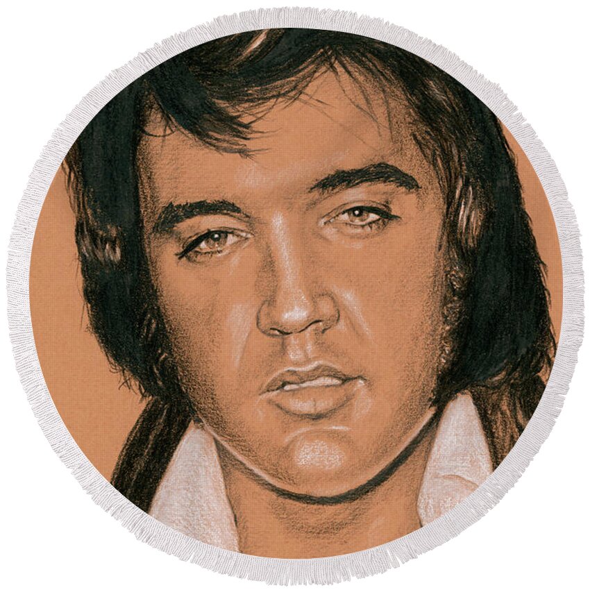 Elvis Round Beach Towel featuring the drawing I'll remember you by Rob De Vries