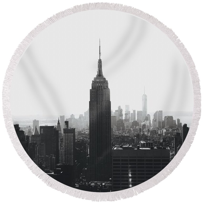 Nyc Round Beach Towel featuring the photograph I'll take Manhattan by J Montrice