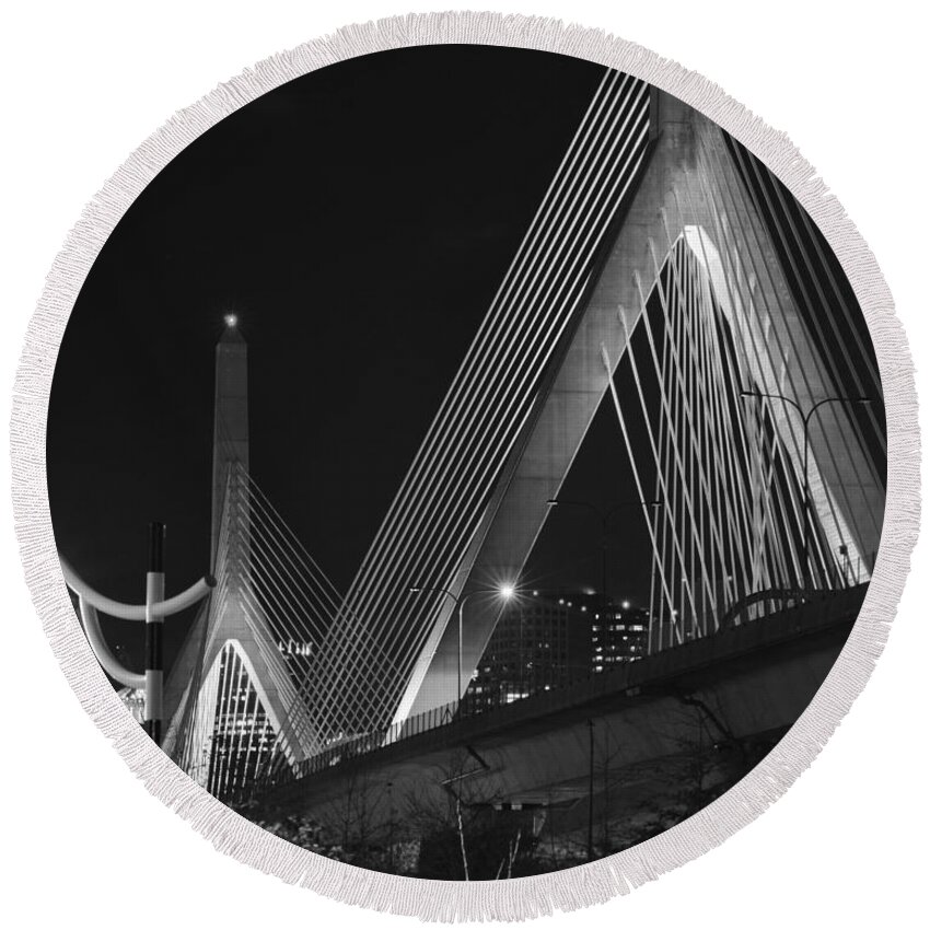 Boston Round Beach Towel featuring the photograph Illuminating Boston Black and White by Toby McGuire