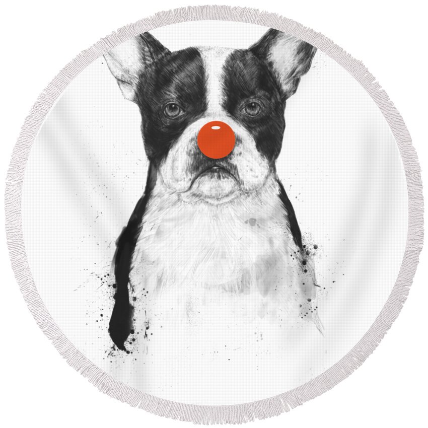 Dog Round Beach Towel featuring the mixed media I'm not your clown by Balazs Solti