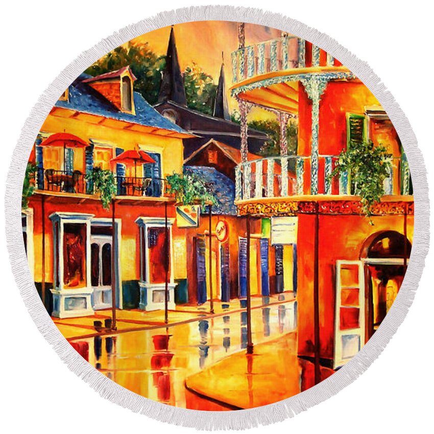 New Orleans Round Beach Towel featuring the painting Images of the French Quarter by Diane Millsap