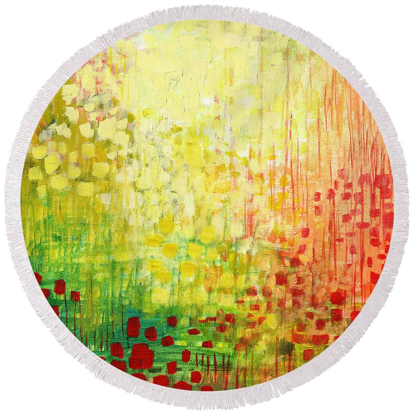 Abstract Round Beach Towel featuring the painting Immersed No 2 by Jennifer Lommers