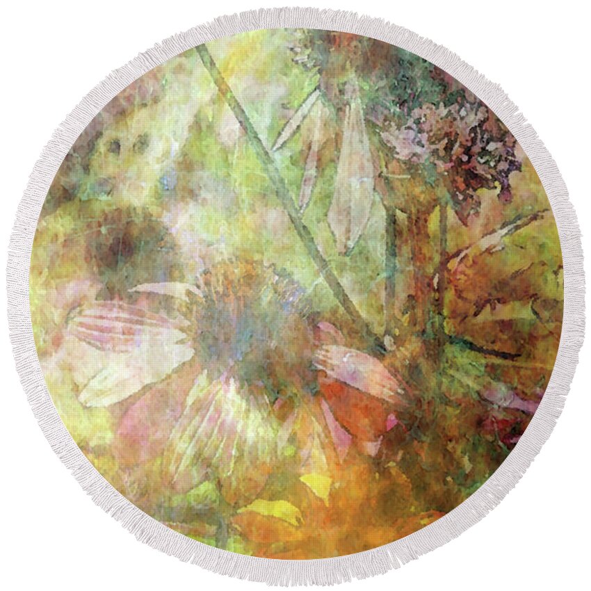 Impressionist Round Beach Towel featuring the photograph Impressionist Coneflowers 2053 IDP_2 by Steven Ward