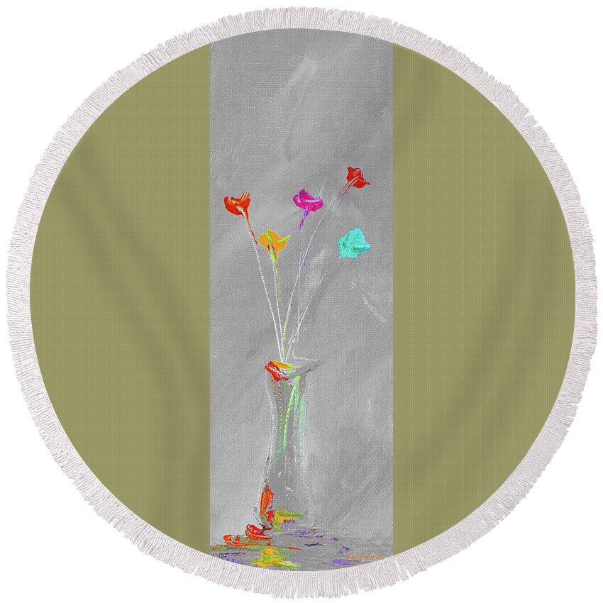  Orange Round Beach Towel featuring the painting Impressionistic Flowers 4 by Ken Figurski